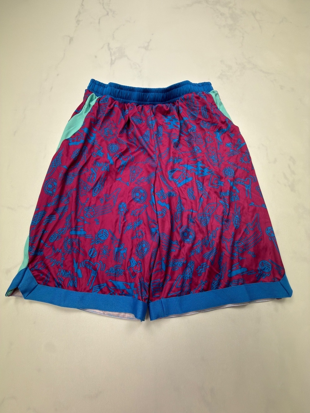Tek Gear Printed Athletic Shorts Burgundy Blue 90s Streetwear - Boys XL